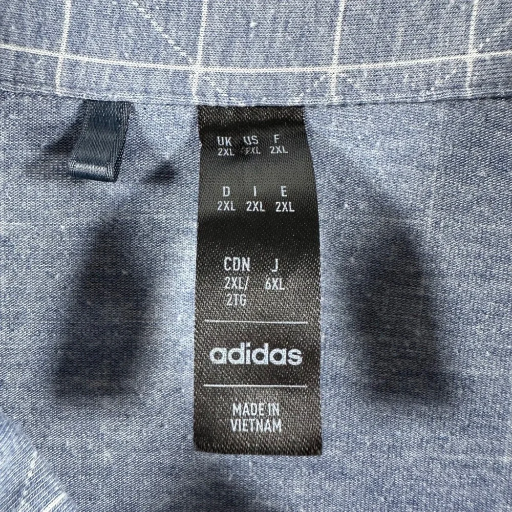 Adidas Polo Shirt Mens 2XL XXL Blue Geometric Grid Golf Performance IU4425